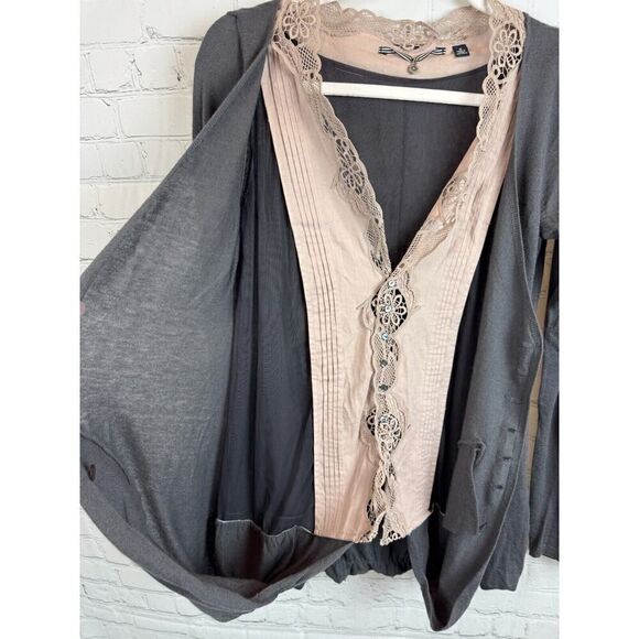 KNITTED & KNOTTED gray purple wool blend knit lace V-neck sweater cardigan 8 - Picture 9 of 12